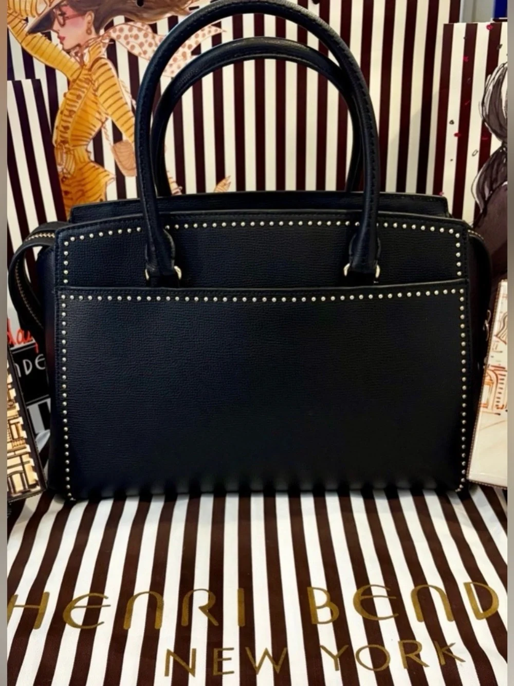 HENRI BENDEL West 57th Embellished Floral Appliqué Satchel w/dusty-shopping bag
